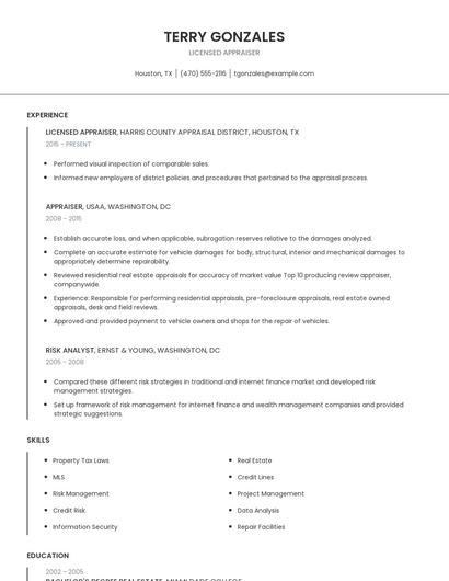 Licensed Appraiser Resume