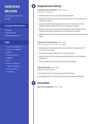 Licensed Customs Broker Resume