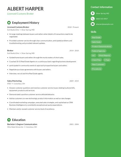 Licensed Customs Broker Resume
