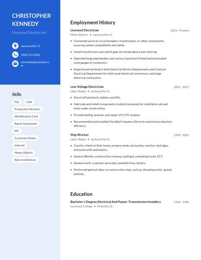 Licensed Electrician Resume