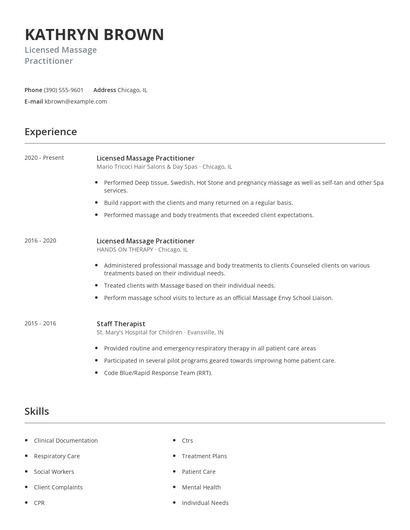 Licensed Massage Practitioner Resume