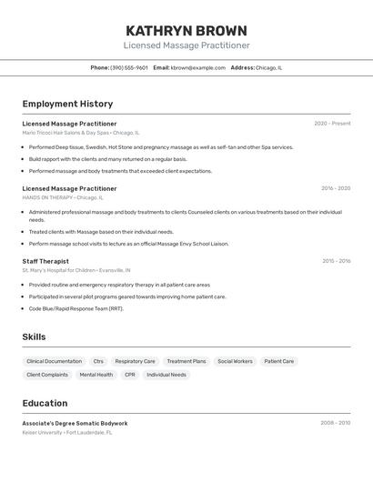 Licensed Massage Practitioner Resume