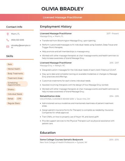 Licensed Massage Practitioner Resume