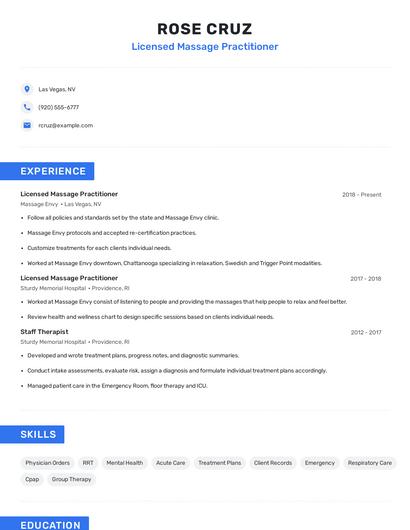 Licensed Massage Practitioner Resume
