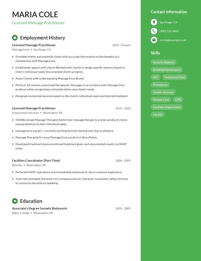 Licensed Massage Practitioner Resume
