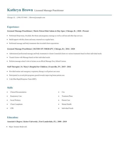 Licensed Massage Practitioner Resume