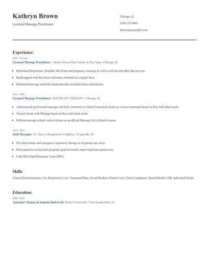 Licensed Massage Practitioner Resume