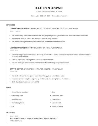Licensed Massage Practitioner Resume