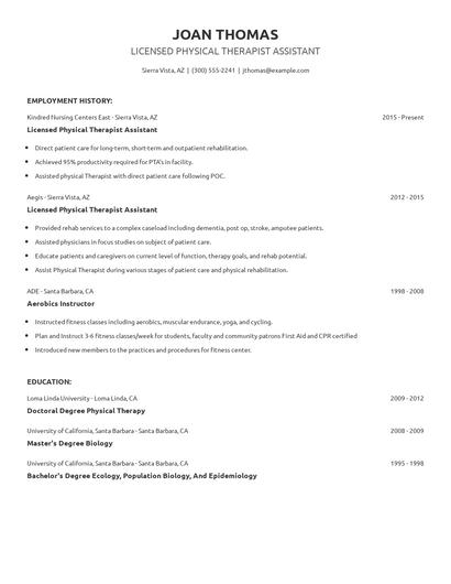 Licensed Physical Therapist Assistant Resume