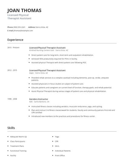 Licensed Physical Therapist Assistant Resume