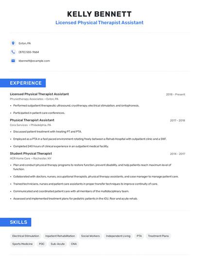 Licensed Physical Therapist Assistant Resume