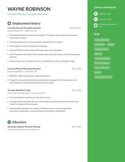 Licensed Physical Therapist Assistant Resume