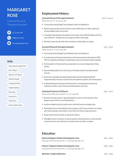 Licensed Physical Therapist Assistant Resume