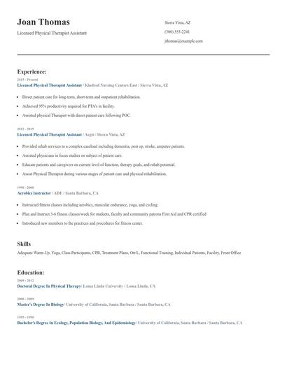 Licensed Physical Therapist Assistant Resume