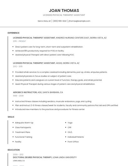 Licensed Physical Therapist Assistant Resume