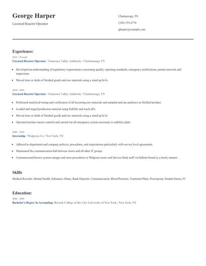 Licensed Reactor Operator Resume