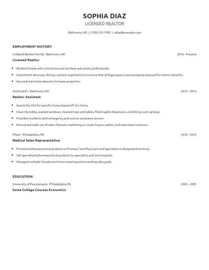 Licensed Realtor Resume