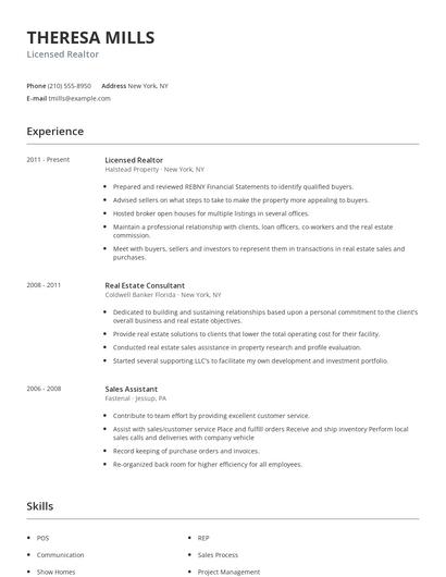 Licensed Realtor Resume