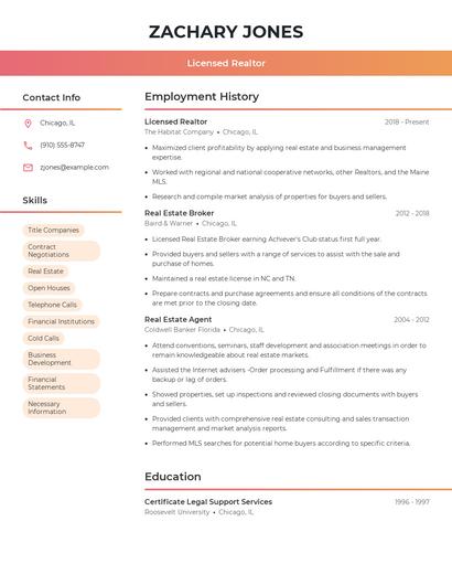 Licensed Realtor Resume