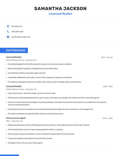 Licensed Realtor Resume
