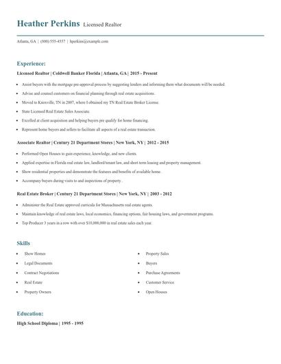 Licensed Realtor Resume