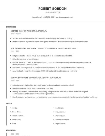 Licensed Realtor Resume