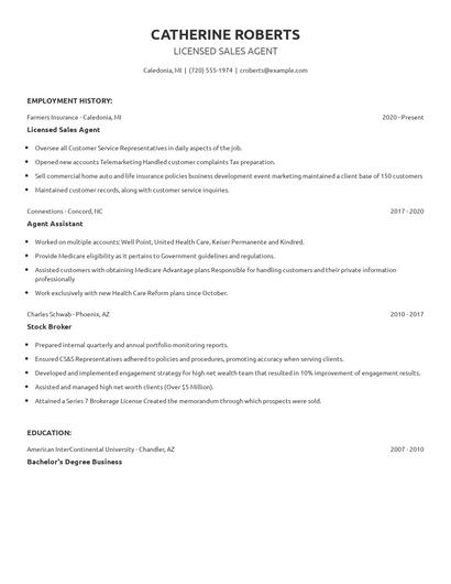 Licensed Sales Agent Resume