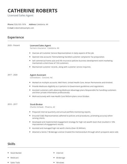 Licensed Sales Agent Resume