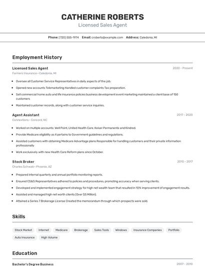 Licensed Sales Agent Resume