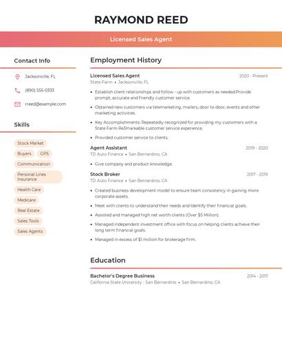 Licensed Sales Agent Resume