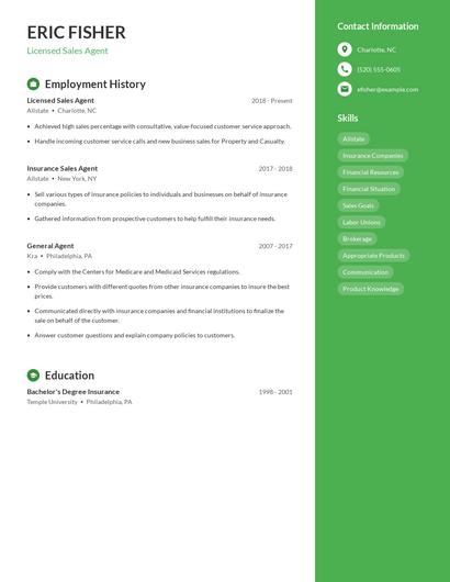 Licensed Sales Agent Resume