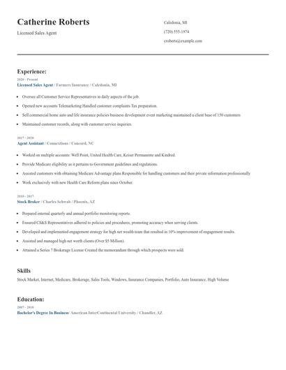 Licensed Sales Agent Resume