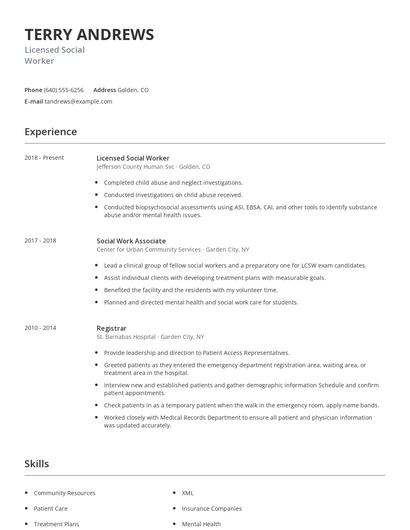 Licensed Social Worker Resume