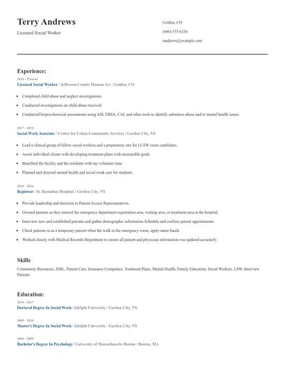 Licensed Social Worker Resume