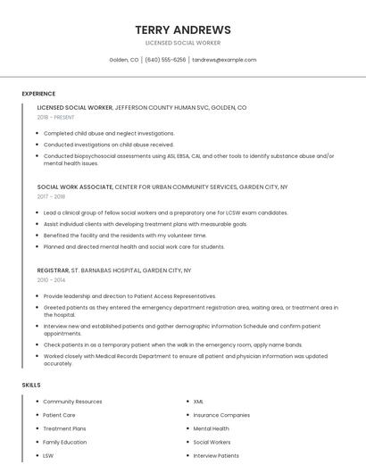 Licensed Social Worker Resume