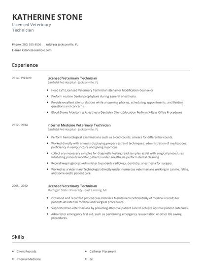 Licensed Veterinary Technician Resume