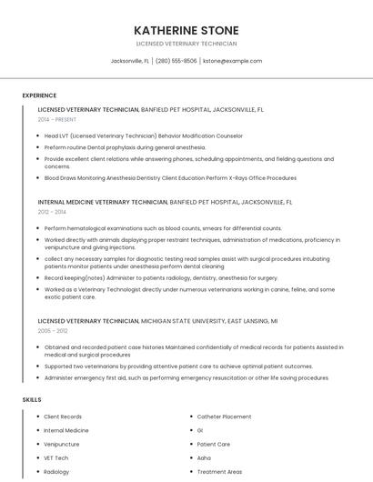 Licensed Veterinary Technician Resume