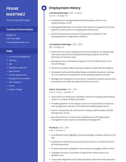 Licensing Manager Resume