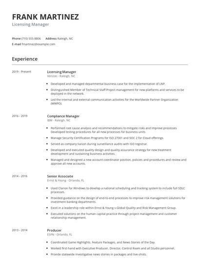 Licensing Manager Resume