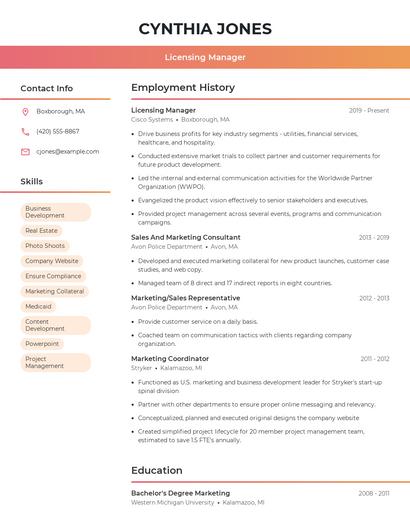 Licensing Manager Resume