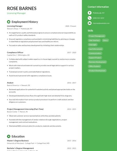 Licensing Manager Resume