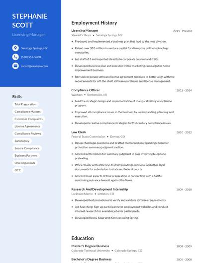 Licensing Manager Resume