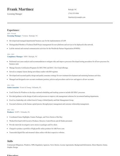 Licensing Manager Resume