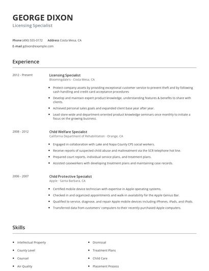 Licensing Specialist Resume