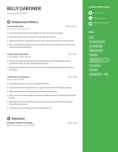 Licensing Specialist Resume