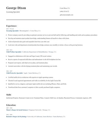 Licensing Specialist Resume