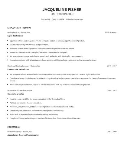 Light Technician Resume