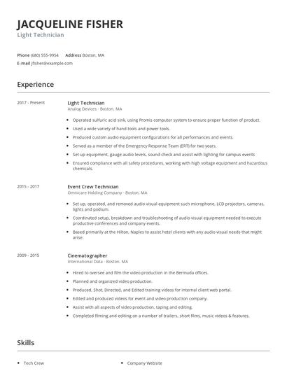 Light Technician Resume