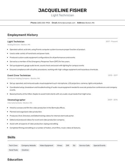 Light Technician Resume