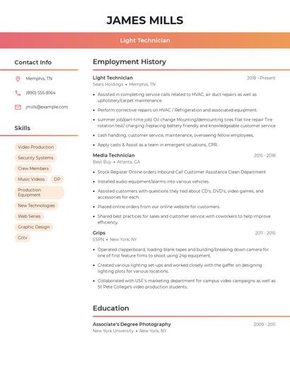 Light Technician Resume